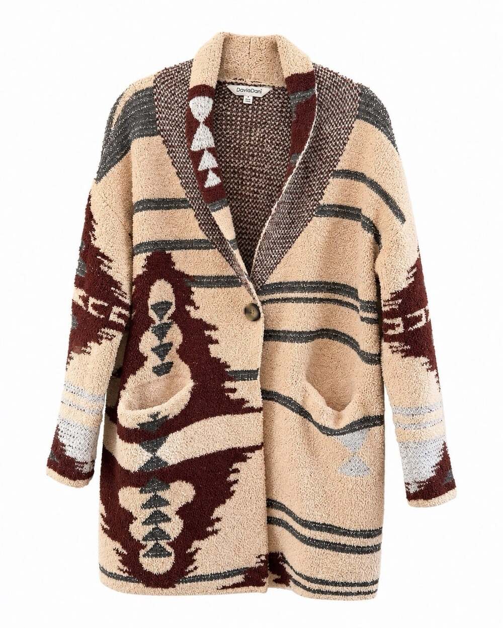 Davi & Dani Aztec Southwestern Sherpa Cardigan Sweater Women’s M Oversized - Picture 3 of 8